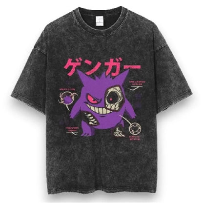 Pokemon Anime Retro Washed T-shirt Cotton Men's and Women's Summer New Item Plus Size T-shirt Y2K Loose Casual Short Sleeved Top