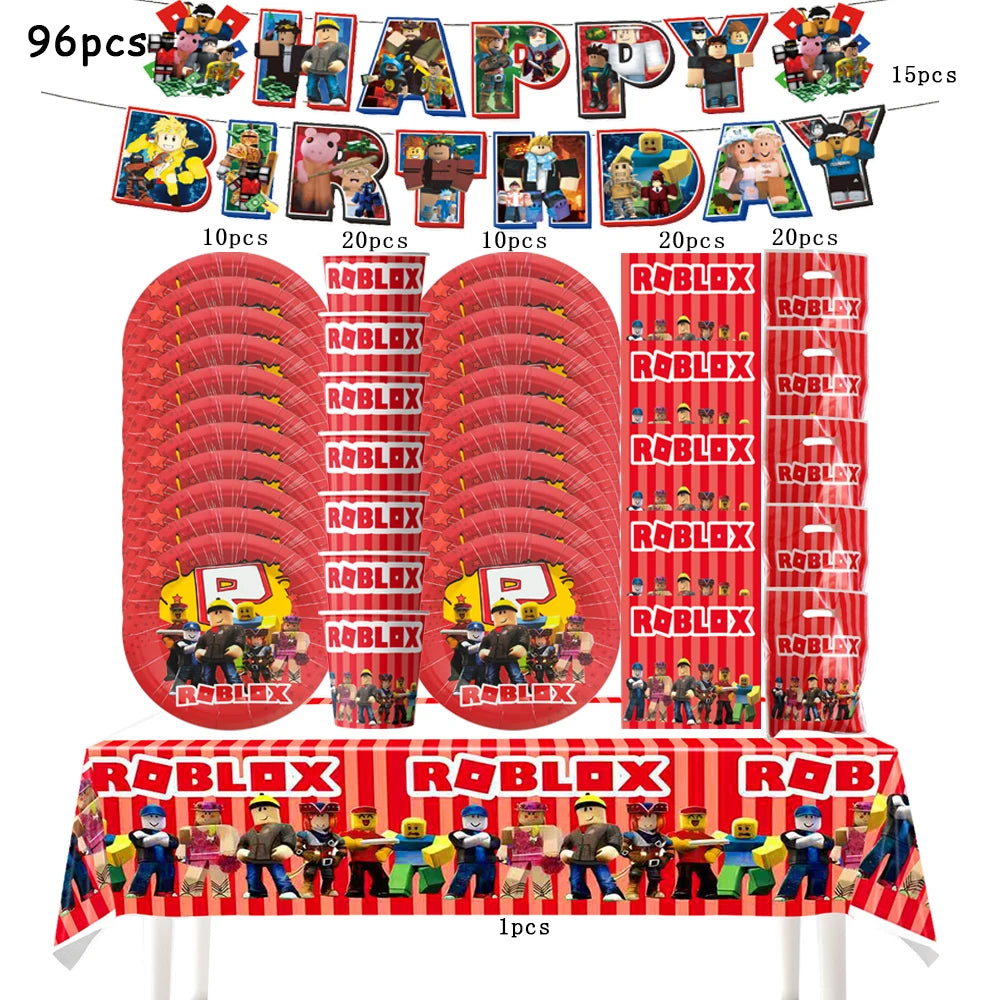 Robot Boy Happy Birthday Decoration Tableware Set Roblox Paper Tablecloth Plate Cup Cake Balloon Baby Shower Game Party Supplies