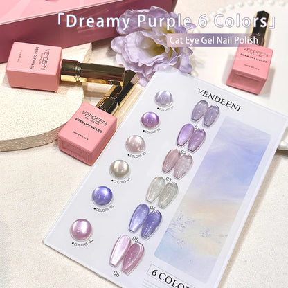 Vendeeni 6 Colors Crystal Cat Eye Gel Nail Polish Set Semi Permanent Sparkling Magnetic UV LED Soak Off Gel Varnish With Display
