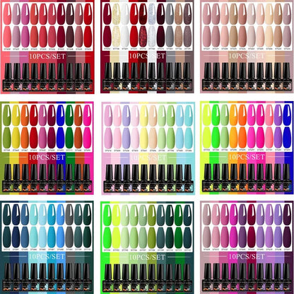 10PCS/Set 7.3ml Hot Pink Red Glitter Gel Nail Polish Soak Off Uv Led Nails Shine Finish For Diy Nail Art Manicure Nail Supplies