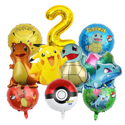 10pcs Cartoon Theme Party Balloon jump Pikachu Little Fire Dragon Jenny Turtle Foil Balloon Kids Birthday Party Decoration Gifts