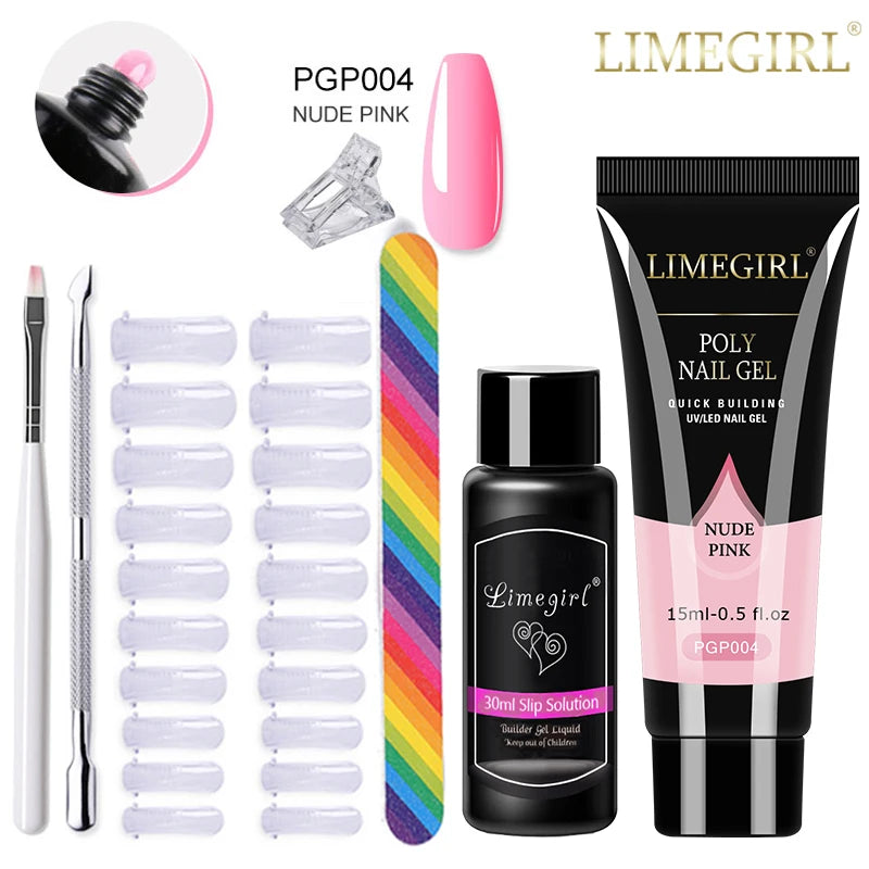 LIMEGIRL Set Poly Nail Gel for Extension Gel Set Manicure Acryl Gel Varnish Set 15ML Acrylic Liquid Nail Art Nail Kit UV Gel Kit