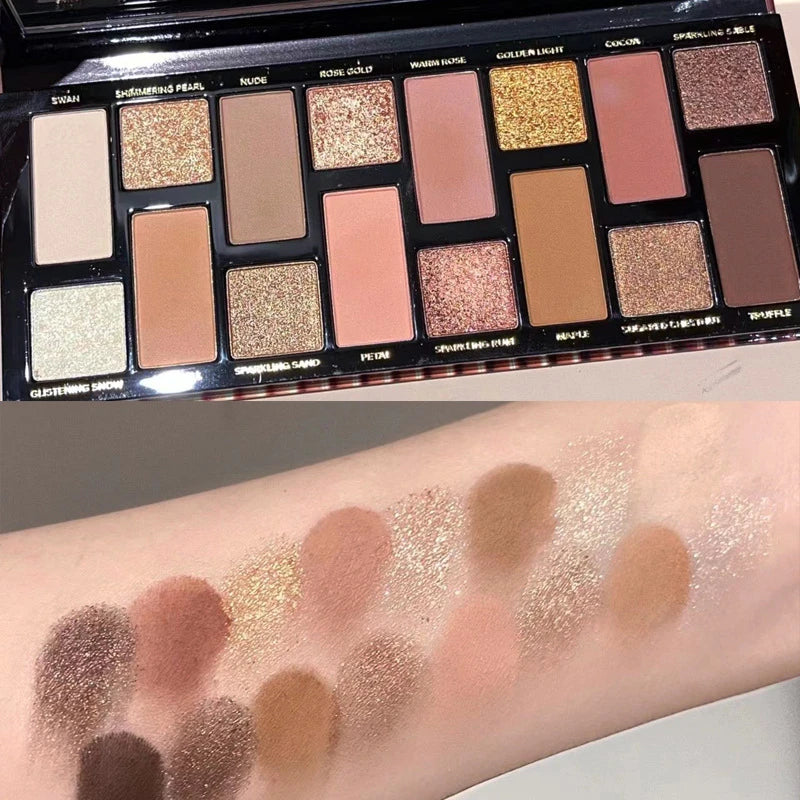 16 Color Matte Glitter Nude Brown Eyeshadow Palette Waterproof Longlasting Cosmetic Pearlescent Eyeshadow Pigment Shimmer Makeup