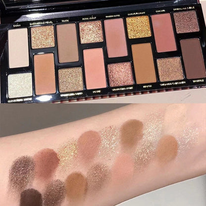 16 Color Matte Glitter Nude Brown Eyeshadow Palette Waterproof Longlasting Cosmetic Pearlescent Eyeshadow Pigment Shimmer Makeup