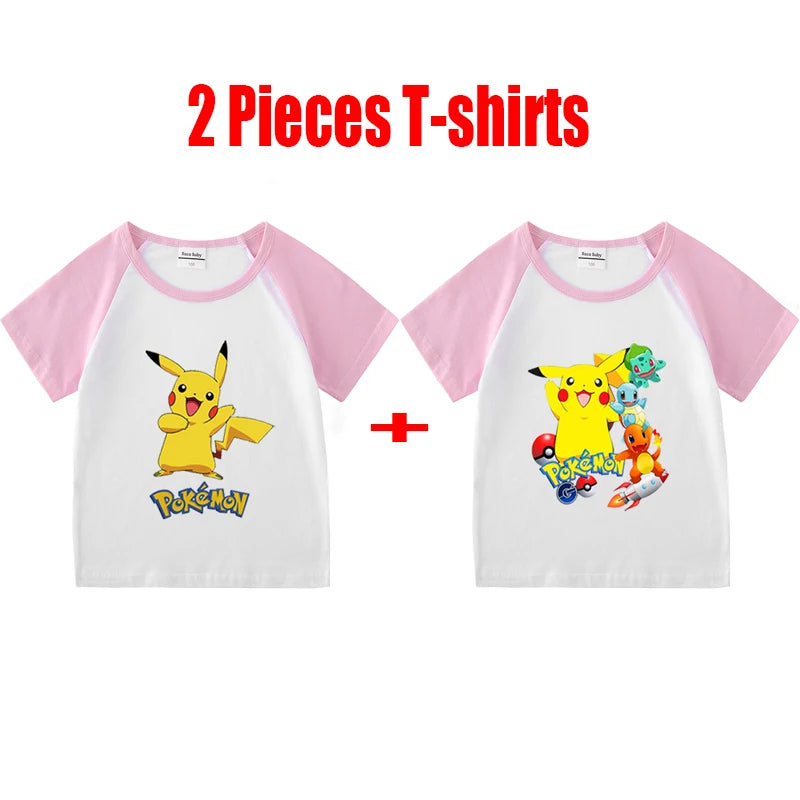 1/2 Pieces Pokemon Cartoon Tees For Boys Clothing Summer Children 100% cotton Short Sleeve T-shirts Printed T-shirt for girls