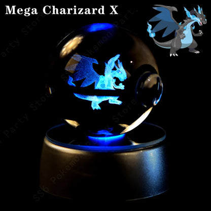 Pokemon Crystal Ball 3D Pikachu Mewtwo Gengar Pokeball 3D Night Light Lamp Glass Statue Pokemon Crystal Ball Kids Birthday Gift
