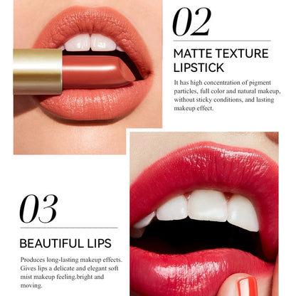 6 Colors Gold Bar Tube Lipstick Matte Texture Pearlescent Glitter Velvet Lipstick Valentine's Day Gift 1PCS