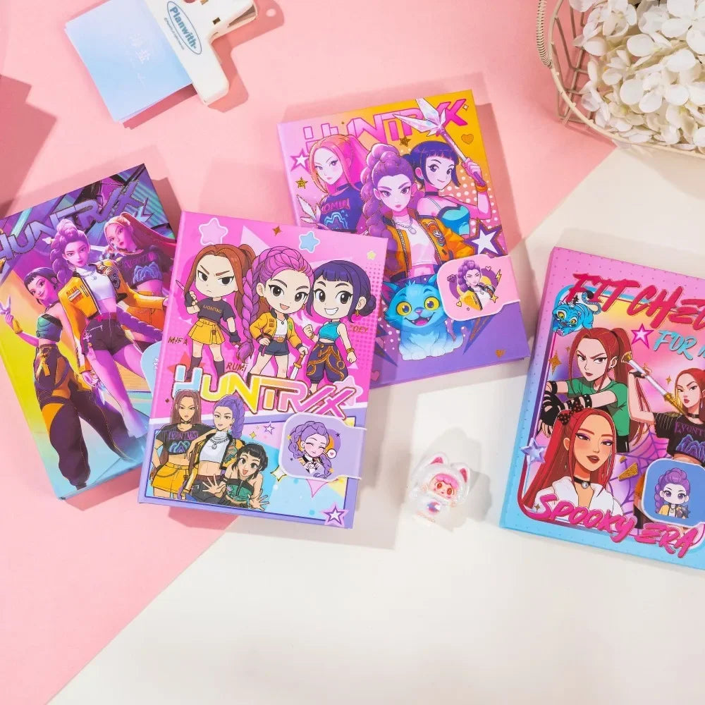 4PCS 32K Korean Style Journal Notebook, Anime Girl Group Magnetic Buckle Diary, Colorful Durable Student Stationery