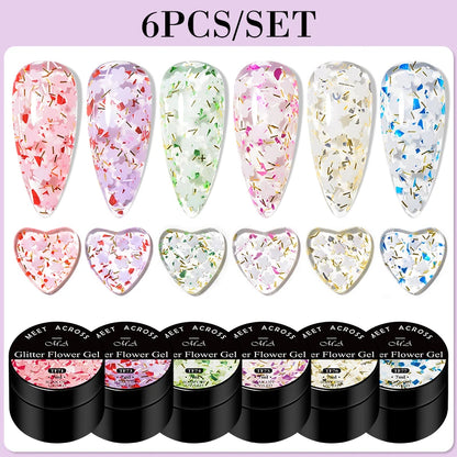 MEET ACROSS 6Pcs/Set 8ml Macaron Glitter Sequins Nail Gel Polish Heart diamond Shaped Nart Art UV Gel Varnish For Manicure