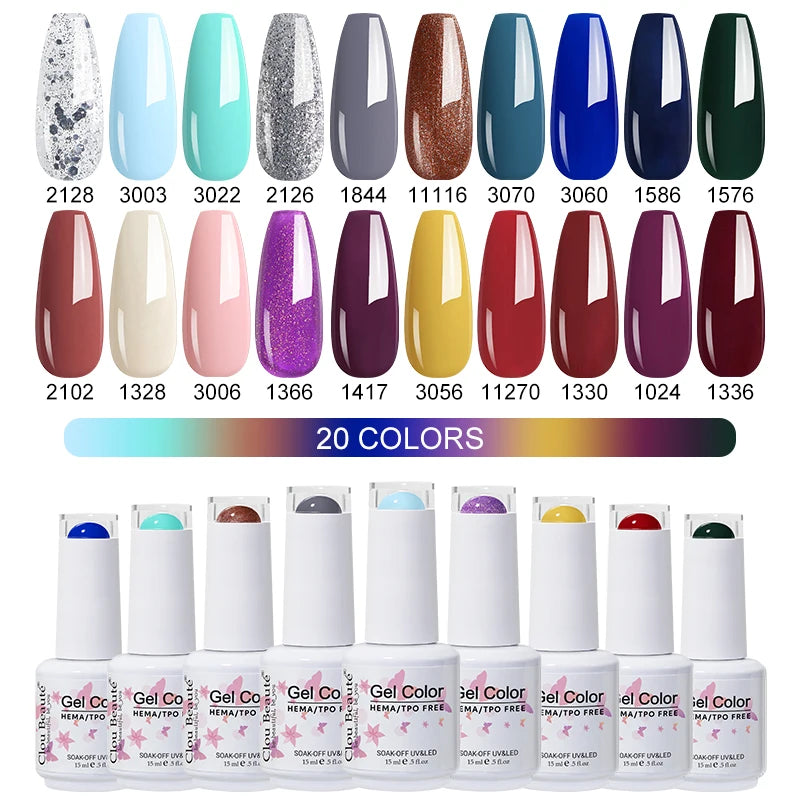 Clou Beaute 20pcs TPO & HEMA FREE Nail Gel Polish Set Red Pink Nude UV LED Soak Off Polish Gel Nail Semi Permanent Nail Varnish
