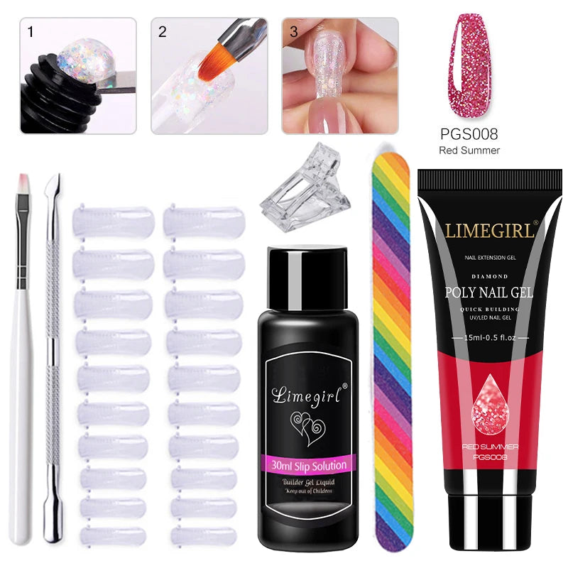 LIMEGIRL Set Poly Nail Gel for Extension Gel Set Manicure Acryl Gel Varnish Set 15ML Acrylic Liquid Nail Art Nail Kit UV Gel Kit
