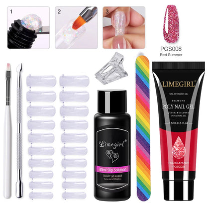 LIMEGIRL Set Poly Nail Gel for Extension Gel Set Manicure Acryl Gel Varnish Set 15ML Acrylic Liquid Nail Art Nail Kit UV Gel Kit