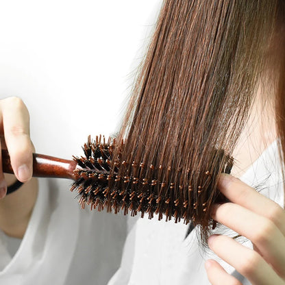 Wood Handle Round Rolling Brush Boar Bristle Nylon Hair Comb Anti Static Brush Straight Twill Hair Comb Hairdressing Tool