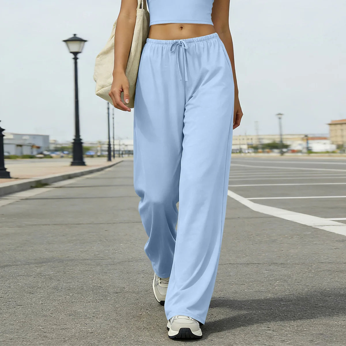 Wide Leg Flared Leggings Women's Fitness Running Pants Drawstring Sports Tights Woman Leisure Nude-Feel Workout Joggers Trouser