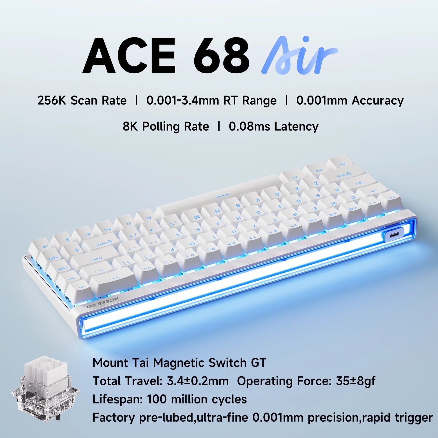 MCHOSE ACE 68 Air Magnetic Switch Gaming Keyboard Hall Effect Rapid Trigger Programmable RGB 8K Hz DKS/MT/TGL/RS/SOCD Keyboard