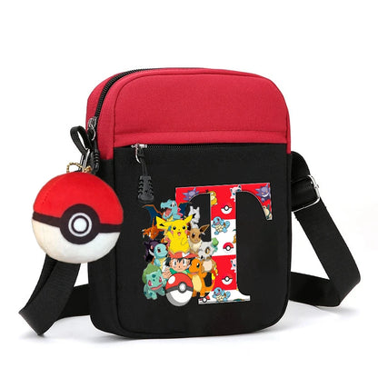 Cute Pokemons Letter A-Z Chest Packs Anime Pikachus Boy Girl Daily Travel Phone Pouch Shoulder Bag Outdoor Sport Crossbody