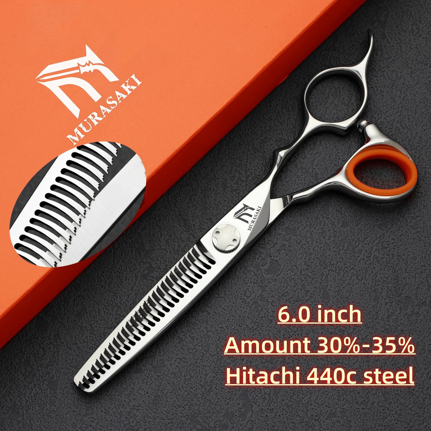 MURASAKI 6.0 inchhair thinning scissors，Professional Barber Accessories，Made by Hitachi 440C Steel，High-end Hair Cutting Tools