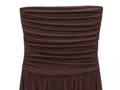 ETJ 2025  women's new dress elegant sexy off-shoulder fashion pleats details slimming strapless dress