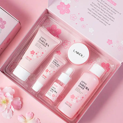 LAIKOU Japan Sakura Skin Care Set: 5-Piece Hydrating & Brightening Kit
