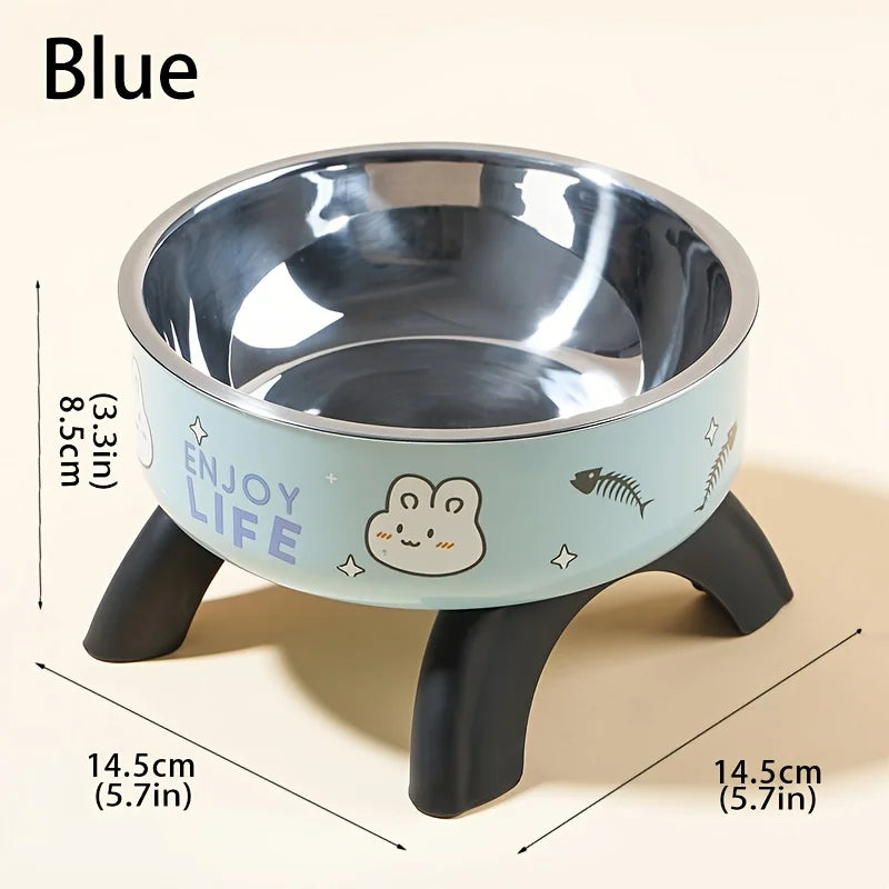 Stainless Steel Non-Slip Pet Bowl with Cute Pattern - Elevated, Spill-Proof Design for Small Dogs&Cats Neck Care Tall Cat Bowl