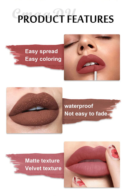 CmaaDu Waterproof Matte Velvet Lip Glaze: Long-Lasting Non-Stick Liquid Lipstick
