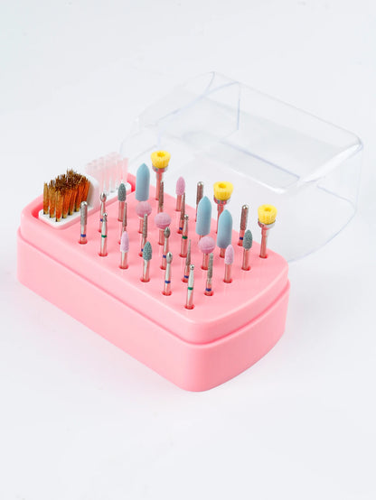 30 holes sanding head storage box with cleaning brush empty box anti-dust split tungsten steel ceramic nail tools