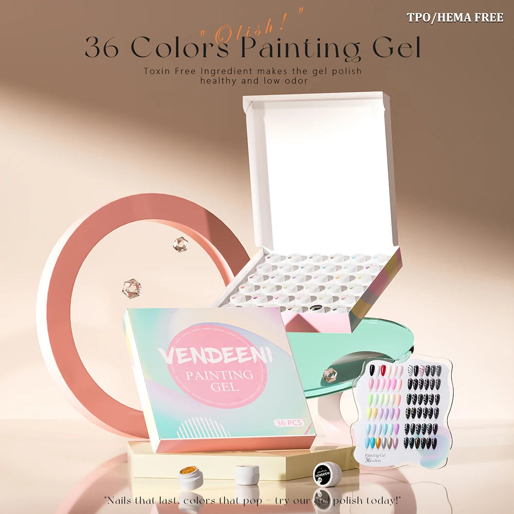 Vendeeni 36 Colors/set DIY Painting UV Gel Graffiti Drawing Nail Art Design Gel Nail Polish With Color Card TPO/HEMA FREE