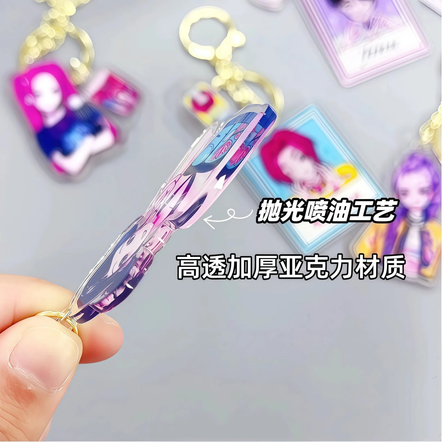 8pcs Girls Group Anime Fans Backpack for School & Outdoor, Double-Sided Spray Acrylic Keychain Lovely Gift for Frien