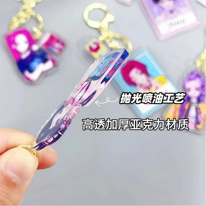 8pcs Girls Group Anime Fans Backpack for School & Outdoor, Double-Sided Spray Acrylic Keychain Lovely Gift for Frien