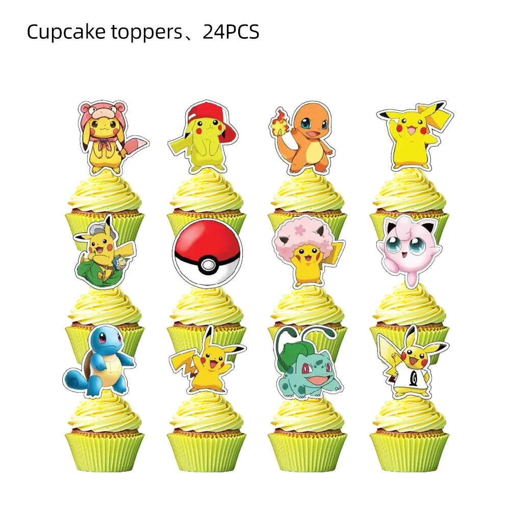 Pokemon Happy Birthday Acrylic Cake Topper Party Decoration Pikachu Cake Decor Flag Baby Shower Baking DIY Supplies Kids Favors