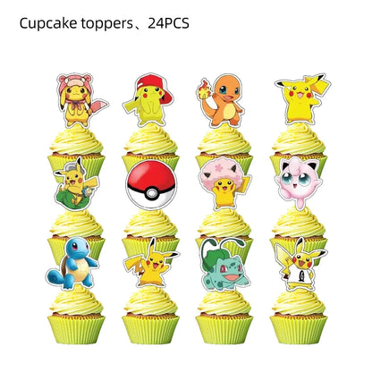 Pokemon Happy Birthday Acrylic Cake Topper Party Decoration Pikachu Cake Decor Flag Baby Shower Baking DIY Supplies Kids Favors