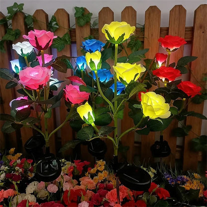 Simulation 5 Heads Rose Lamp Solar LED Lawn Lamp Decor Garden Wedding Parterre Party Camping Outdoor Yard Patio Ground Lights