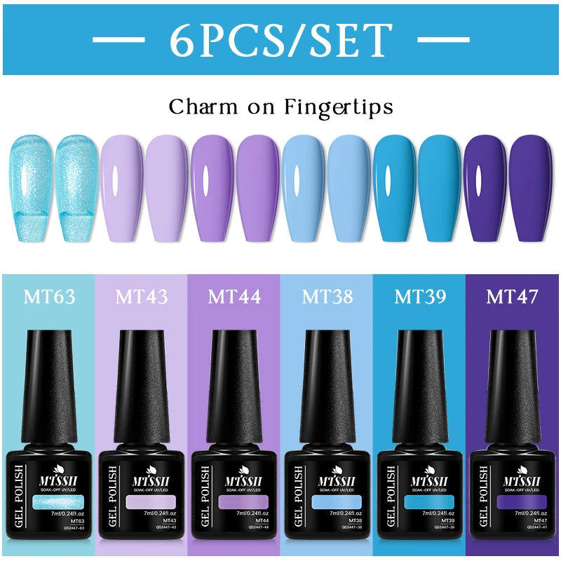 MTSSII 6Pcs/Set Colorful Gel Nail Polish Set for Nails Semi Permanent UV Gel LED Nail Art Varnish Kit for Manicure Nail Supplies