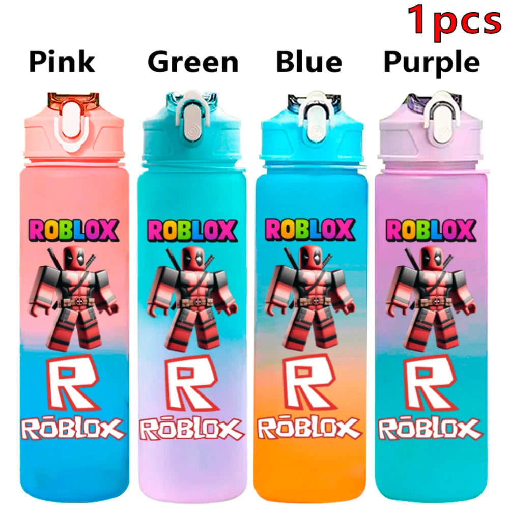 750ml Roblox Cartoon Large Capacity Gradient Color Straw Bottle Camping Drinking Tools Student Game Periphery Plastic Sports Cup