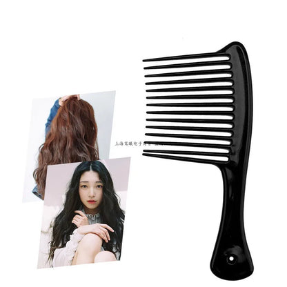 5PCS Black Large Wide Tooth Comb with Hook Handle Hair Loss Reduction Detangling Styling Brush for Salon Dyeing Haircare Tools