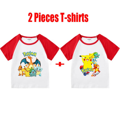 1/2 Pieces Pokemon Cartoon Tees For Boys Clothing Summer Children 100% cotton Short Sleeve T-shirts Printed T-shirt for girls
