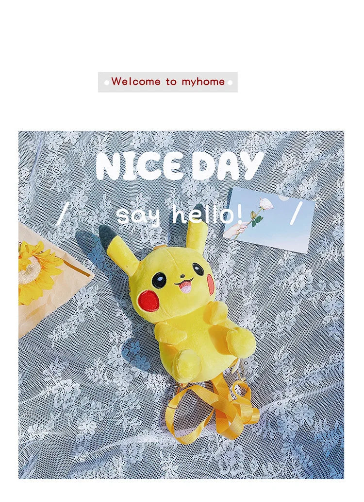30cm Pokemon Fashion Japanese Anime Fun Cartoon Small Bag Pikachu Plush Doll Backpack Girl Cute Pikachu Plush Backpack