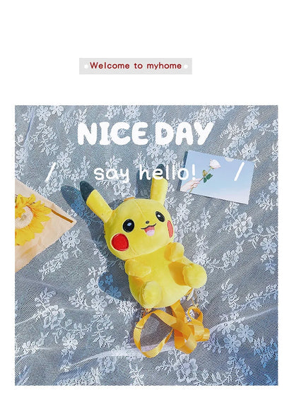30cm Pokemon Fashion Japanese Anime Fun Cartoon Small Bag Pikachu Plush Doll Backpack Girl Cute Pikachu Plush Backpack