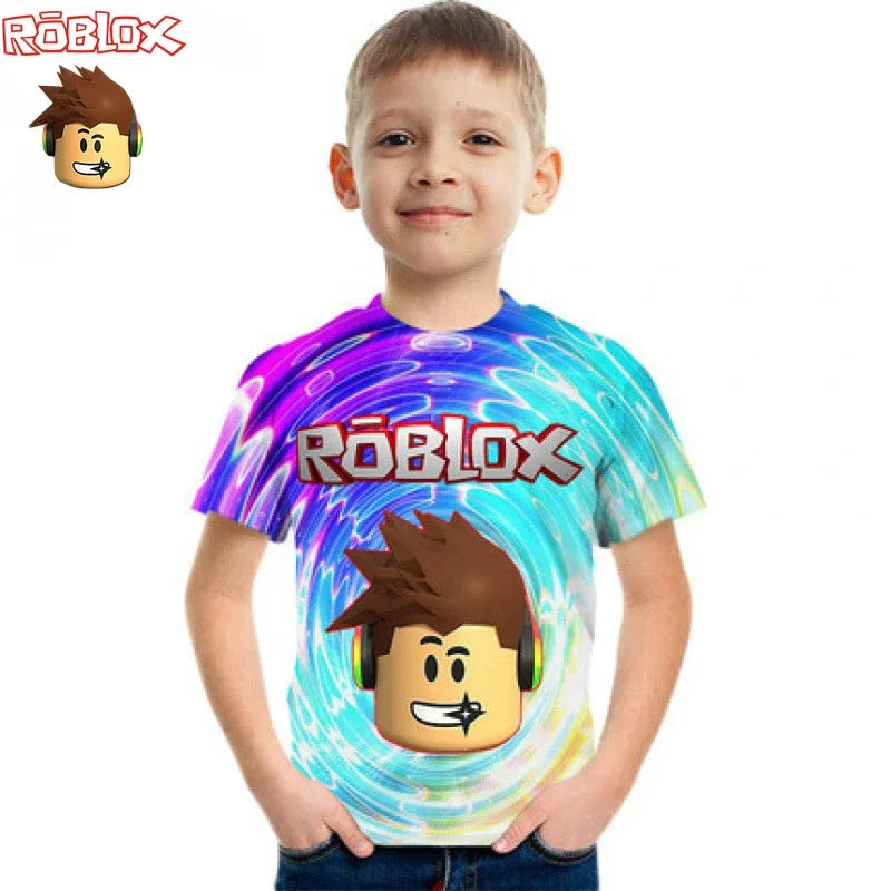 Roblox Children Summer Gamer T-shirt Boys Clothes Girls Anime Short Sleeve