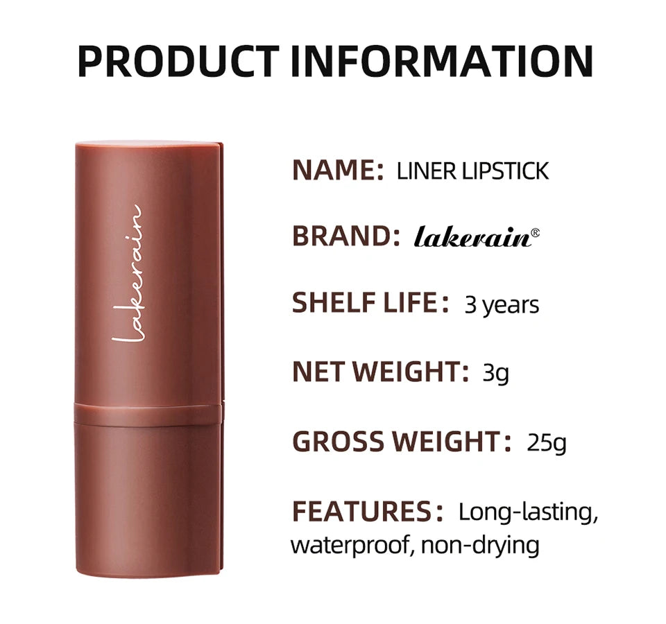Lakerain Lip Liner Matte Black Brown Velvet Lipstick Waterproof Non Sticky Contouring Tint Lipliner Crayon Lip Makeup