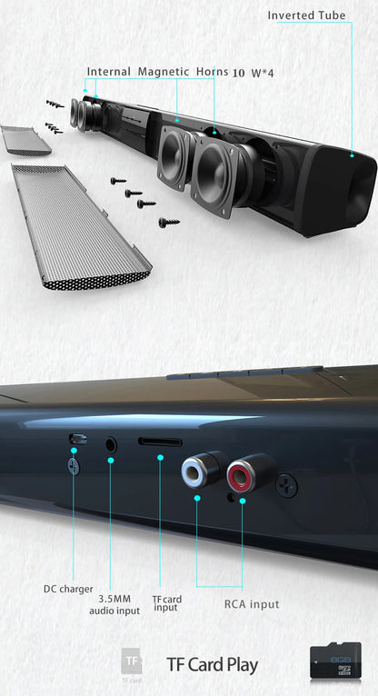 40W Bluetooth TV Soundbar with FM Radio & Surround Sound