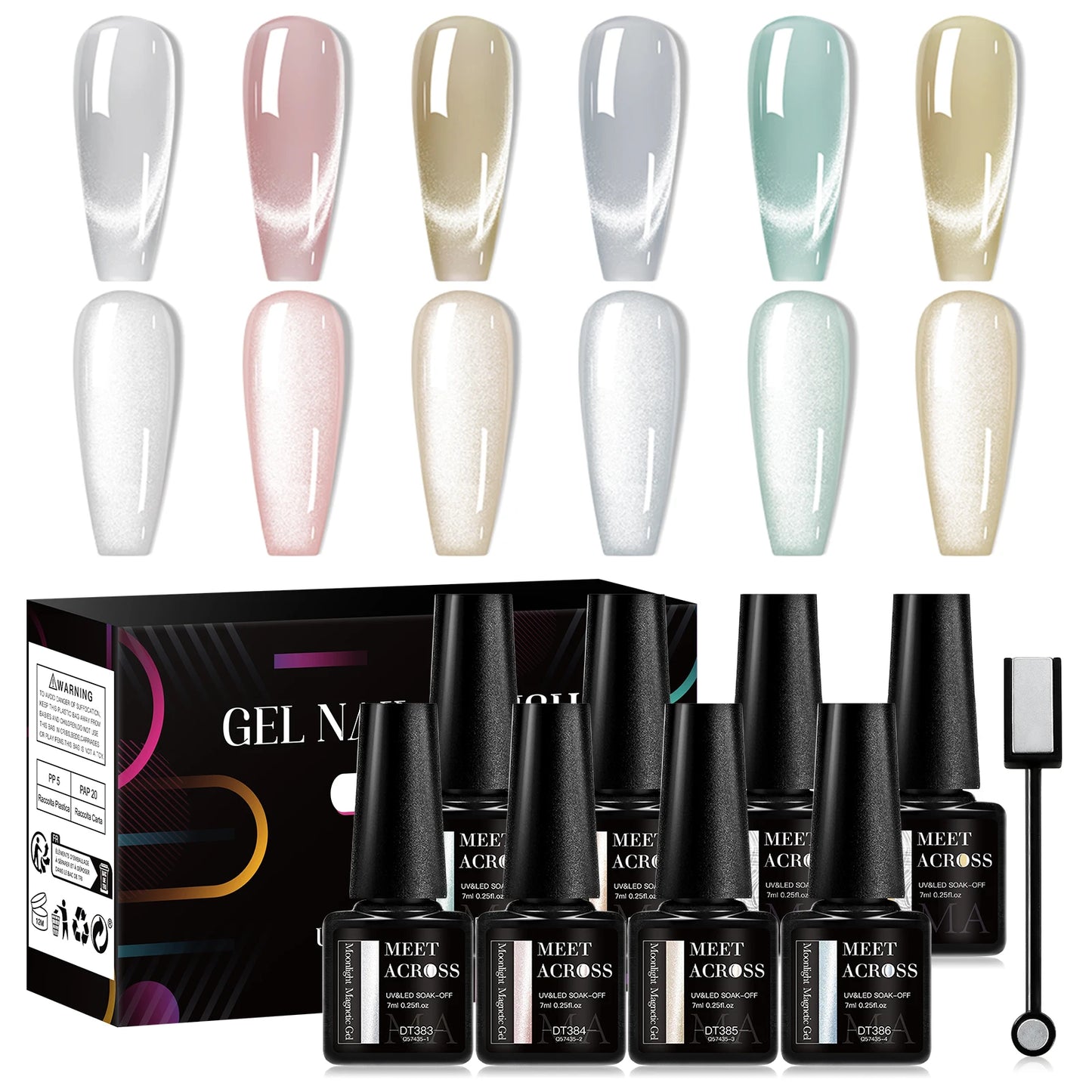MEET ACROSS 6PCS/SET Cat Magnetic Gel Polish With Magnetic Stick And Box For Nails Semi Permanent Nail Art Gel Varnish Manicure