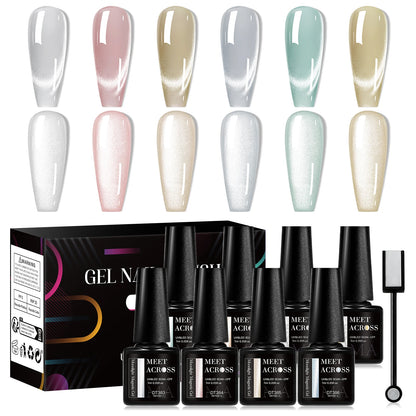 MEET ACROSS 6PCS/SET Cat Magnetic Gel Polish With Magnetic Stick And Box For Nails Semi Permanent Nail Art Gel Varnish Manicure