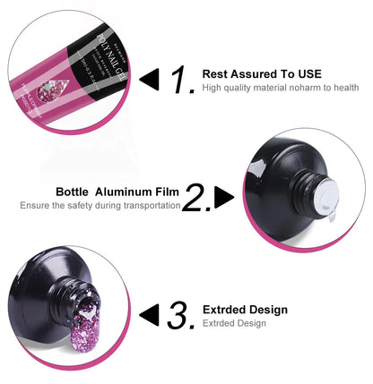 LIMEGIRL 15ml Nail Extension Gel Set with UV LED Light Nail Thickening Sequin Glitter Gel Set Vernis Semi-Permanent Manicure Kit