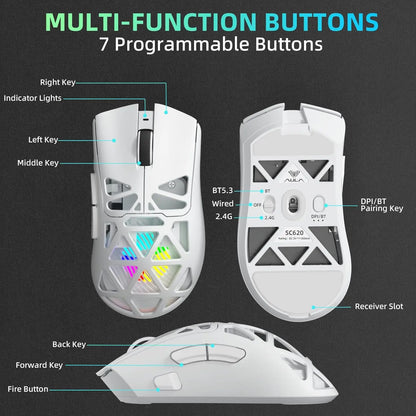 AULA SC620 Gaming Mouse Wired/Bluetooth/2.4G Light Weight Mouse Gamer PAW3311 Adjustable 12,000 DPI Life PC Gaming Accessories