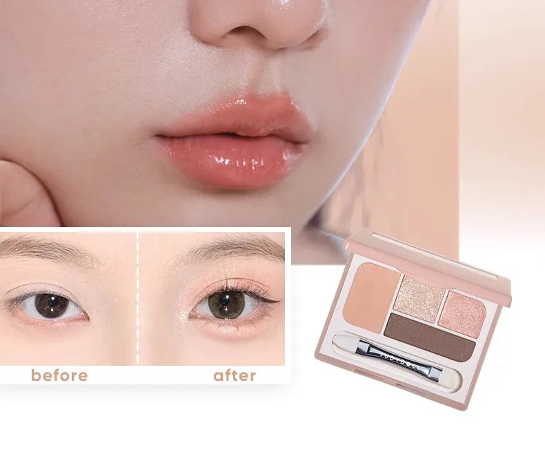 Judydoll 4 Colors Eyeshadow Palette Blush Eyeliner Eye Shadow Highlight Contour Palette Silkworm Plate Face Brighten Makeup