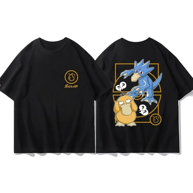 Pokémon Joint Peripheral Products Short Sleeve T-Shirt Gengar Psyduck Mewtwo Printed Men's Boys and Girls Summer New Fashion Top