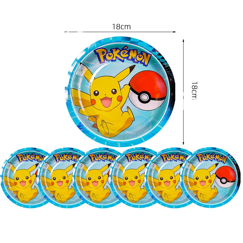 New pokemon birthday party pikachu decoration Balloon Disposable Tableware Tablecloth Straws Cup Plates Baby Shower Supplies Toy