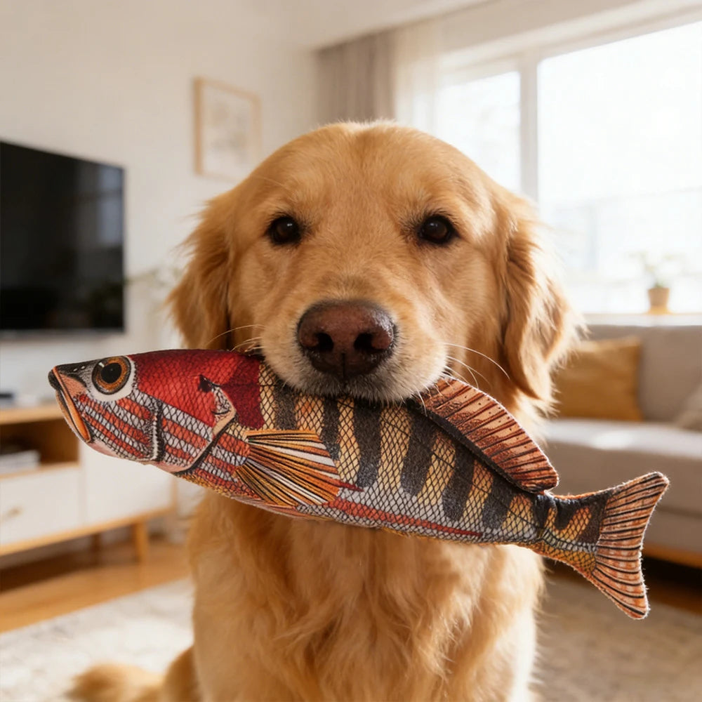 Pet Chew-Resistant Plush Interactive Toy with Sound, Cartoon Fish Shape, Suitable for Large, Medium, and Small Pets Like Cats and Dogs, Double-Layer Fabric, Built-In Airbag