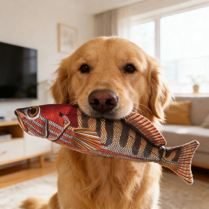 Pet Chew-Resistant Plush Interactive Toy with Sound, Cartoon Fish Shape, Suitable for Large, Medium, and Small Pets Like Cats and Dogs, Double-Layer Fabric, Built-In Airbag